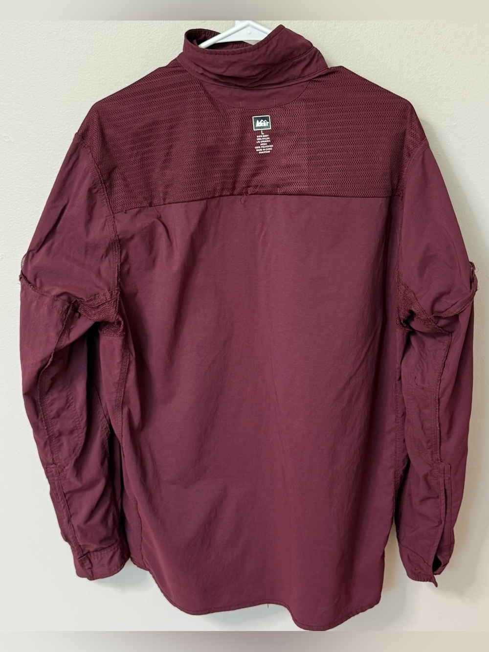 REI Co-op Sahara Men  L Long Sleeve Hiking Fishing Shirt Burgundy Nylon Stretch - Picture 12 of 16